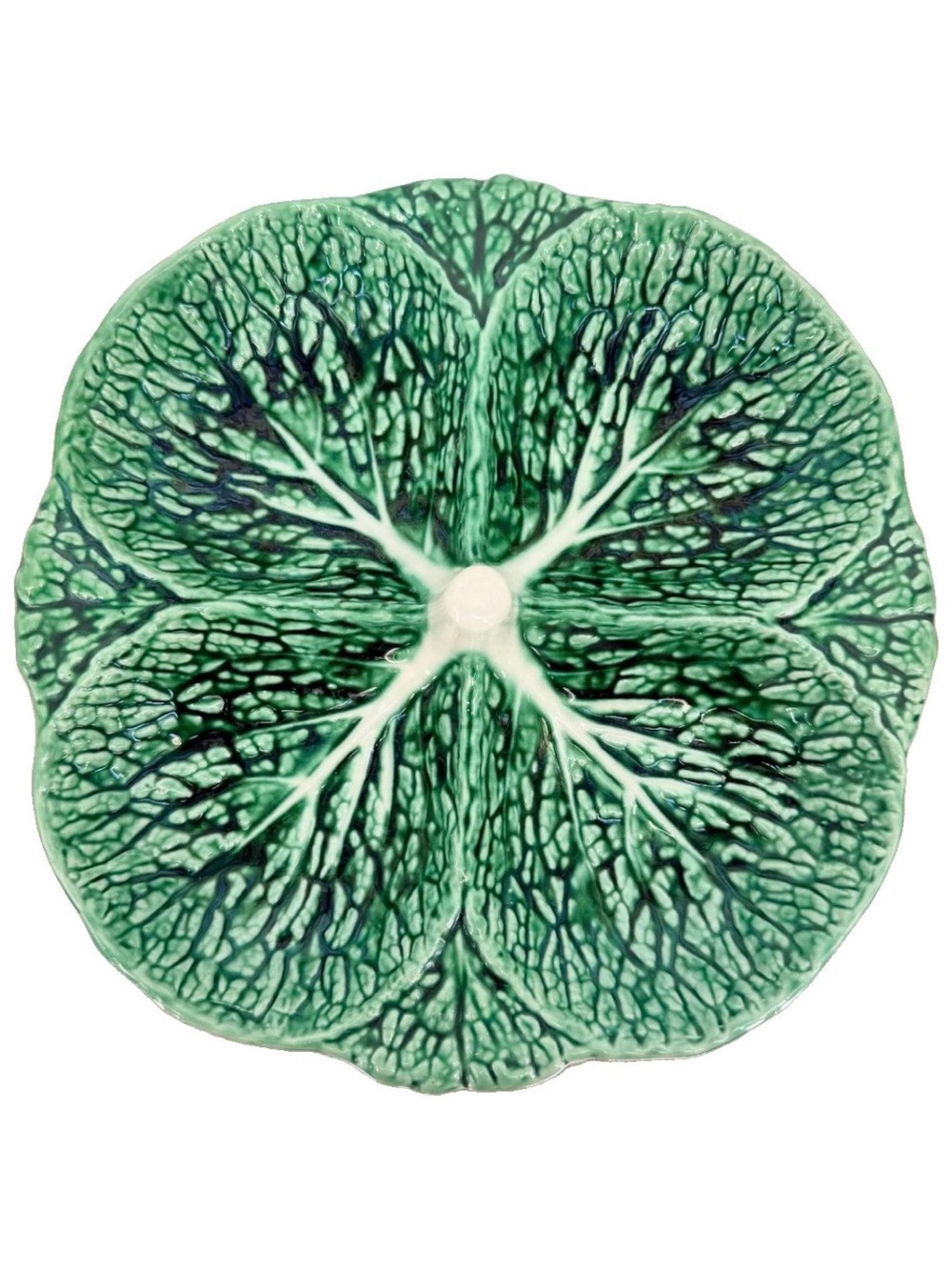 Vintage SECLA Portugal Majolica Green Cabbage Leaf 4-Part Divided Serving Dish